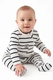 Erkek Bebek Cool Boys Beyaz Siyah Çizgili Fermuarlı Tulum 0-3 Ay 1