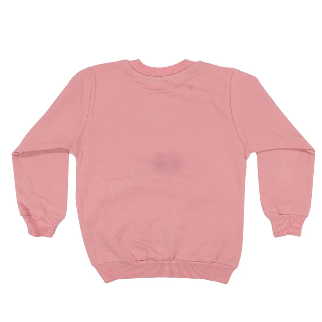 Kız Çocuk Pudra Papyonlu Kedili Baskılı Tek Üst Sweat 2