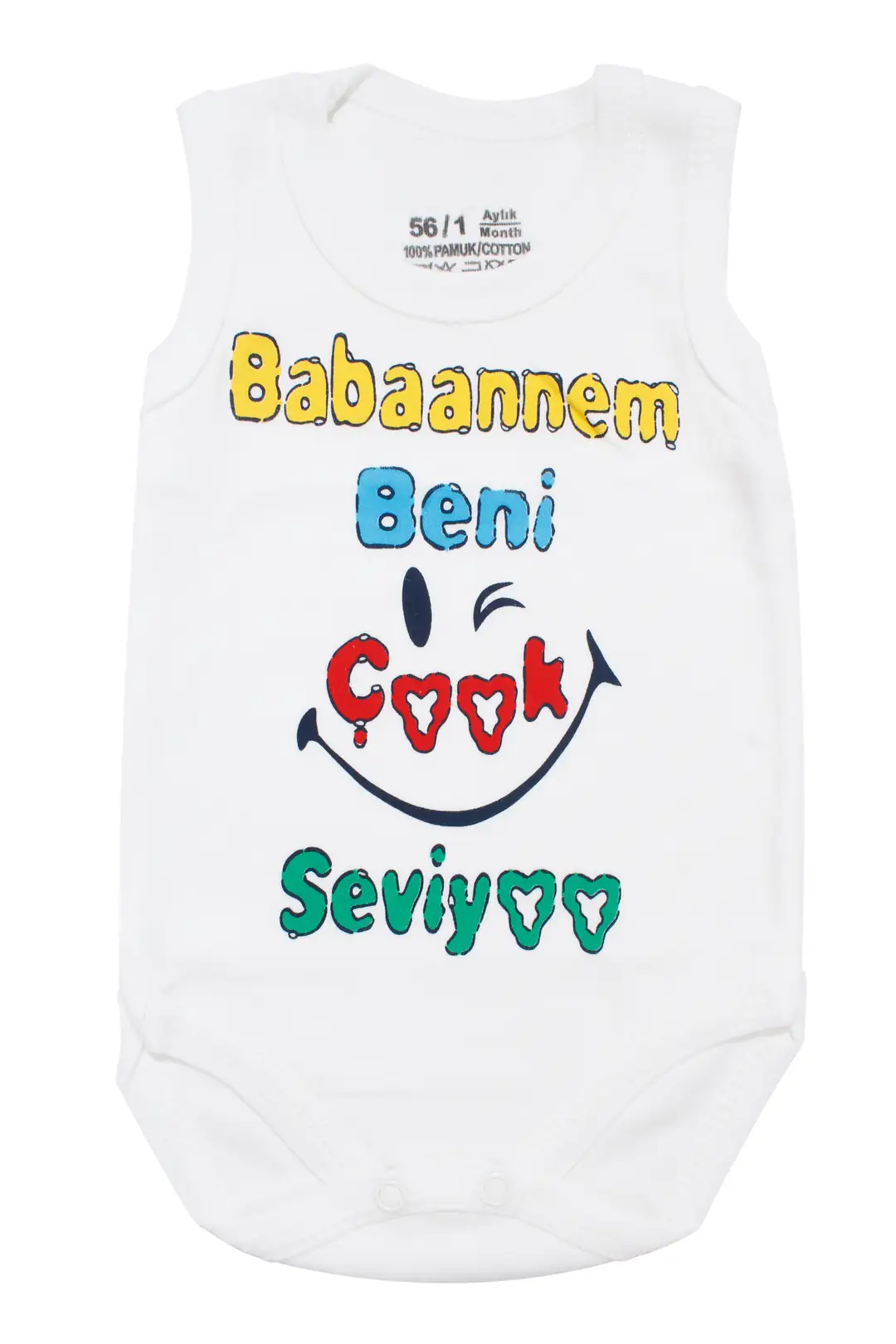Unisex Beyaz Babaannem Beni Çok Seviyor Yazılı Askılı Zıbın