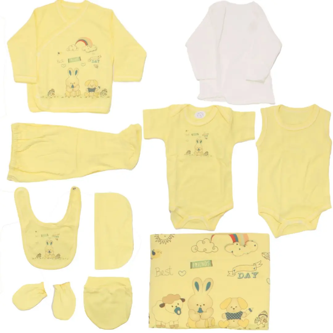 Unisex Sarı Best Friends Tavşan Desenli 10 Parça Hastane Çıkış Seti 1