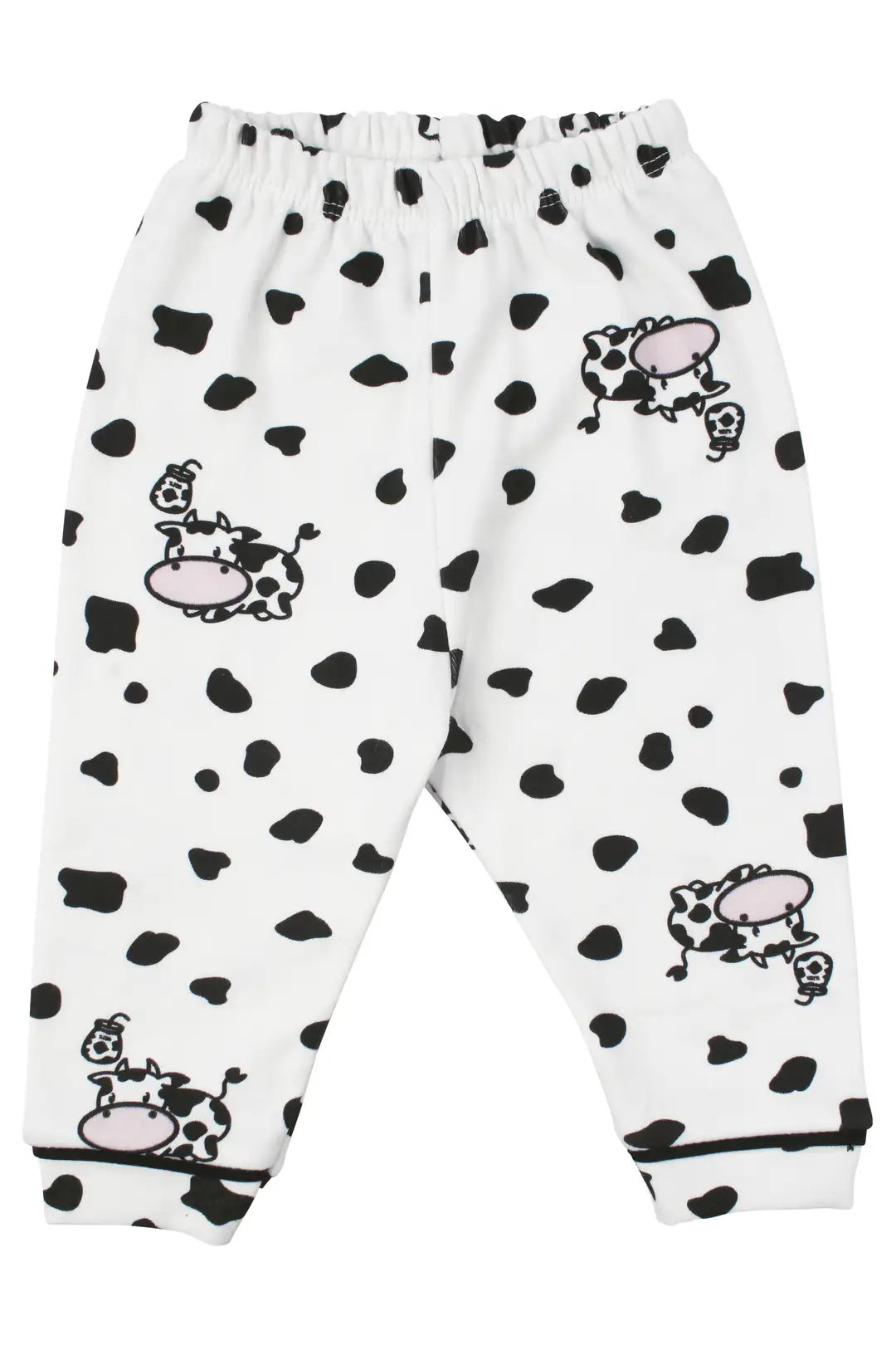 Unisex Ekru Siyah İnek Desenli Kruvaze Yaka Pijama Takımı 4