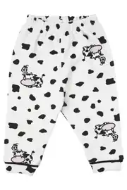 Unisex Ekru Siyah İnek Desenli Kruvaze Yaka Pijama Takımı 4