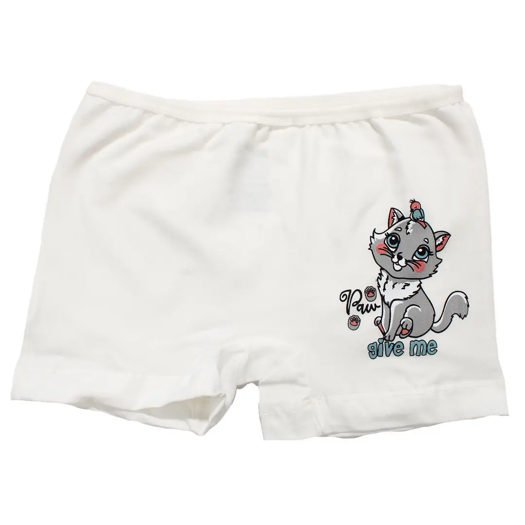 Kız Çocuk Beyaz Kedi Baskılı Düz Boxer 4-5 Yaş 1
