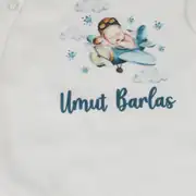 Uçak Baskılı UMUT BARLAS Yazılı İsme Özel Ekru Sade Şapkalı Tulum 2