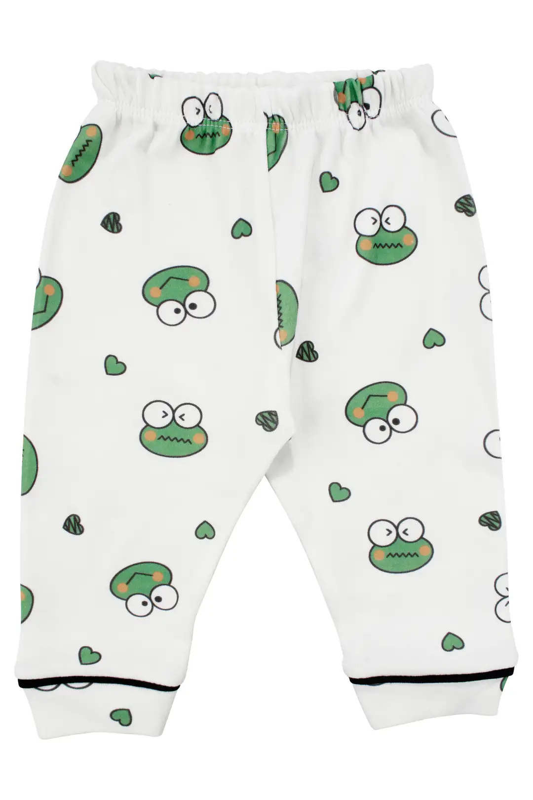 Unisex Ekru Yeşil Kurbağa Desenli Kruvaze Yaka Pijama Takımı 6