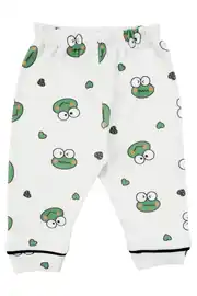 Unisex Ekru Yeşil Kurbağa Desenli Kruvaze Yaka Pijama Takımı 6