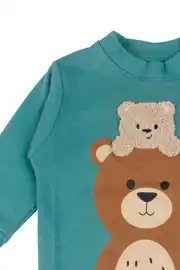 Erkek Bebek Yeşil Fil Ayı Baskılı 2'li Takım 3