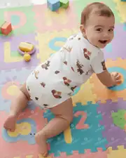 Unisex Ekru Kahve Ceylanlı Desenli Kısa Kol Body Zıbın 3