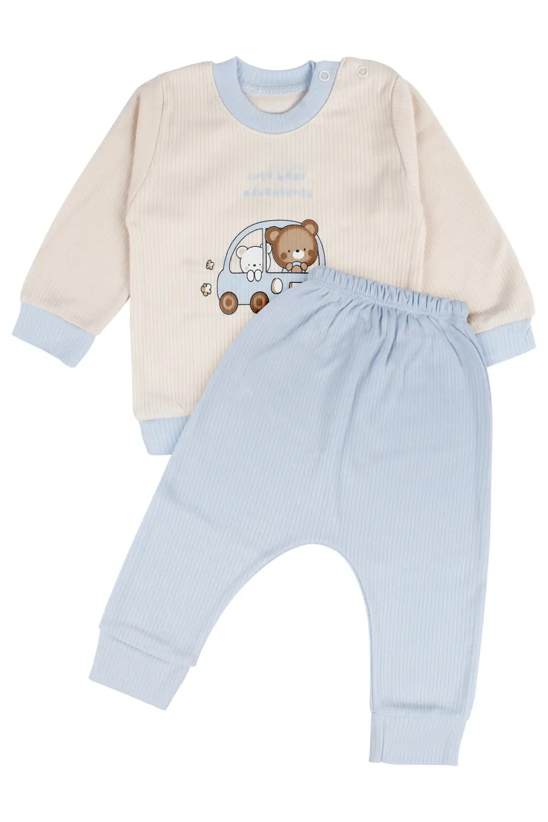 Erkek Bebek Mavi Yeşil Ayıcık Baskılı Pijama Takımı