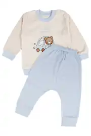 Erkek Bebek Mavi Yeşil Ayıcık Baskılı Pijama Takımı 1