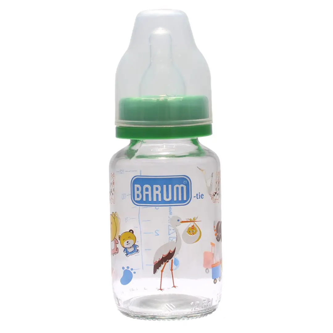 Barum Hayvan Desenli Kiraz Uçlu Yeşil Cam Biberon 125 ml 2