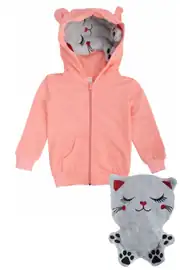 Unisex Kendinden Peluş Oyuncak Kedili Gri Fermuarlı Kapşonlu Hırka 4