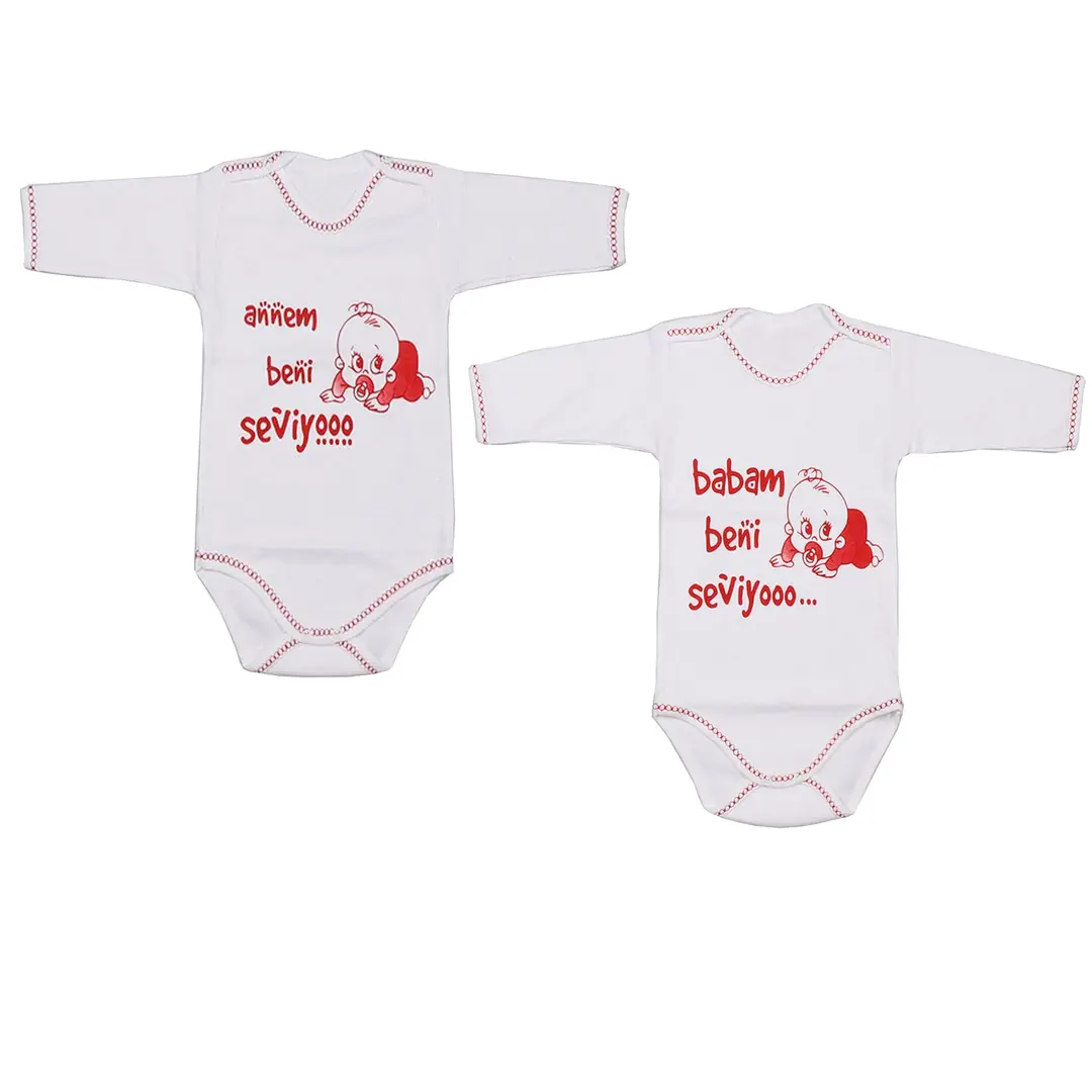 Annem Babam Beni Seviyoo Yazılı Uzun Kollu Bebek Zıbın Set 1