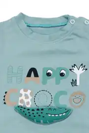 Erkek Bebek Yeşil Bej Happy Timsahlı Şortlu 2'li Takım 5