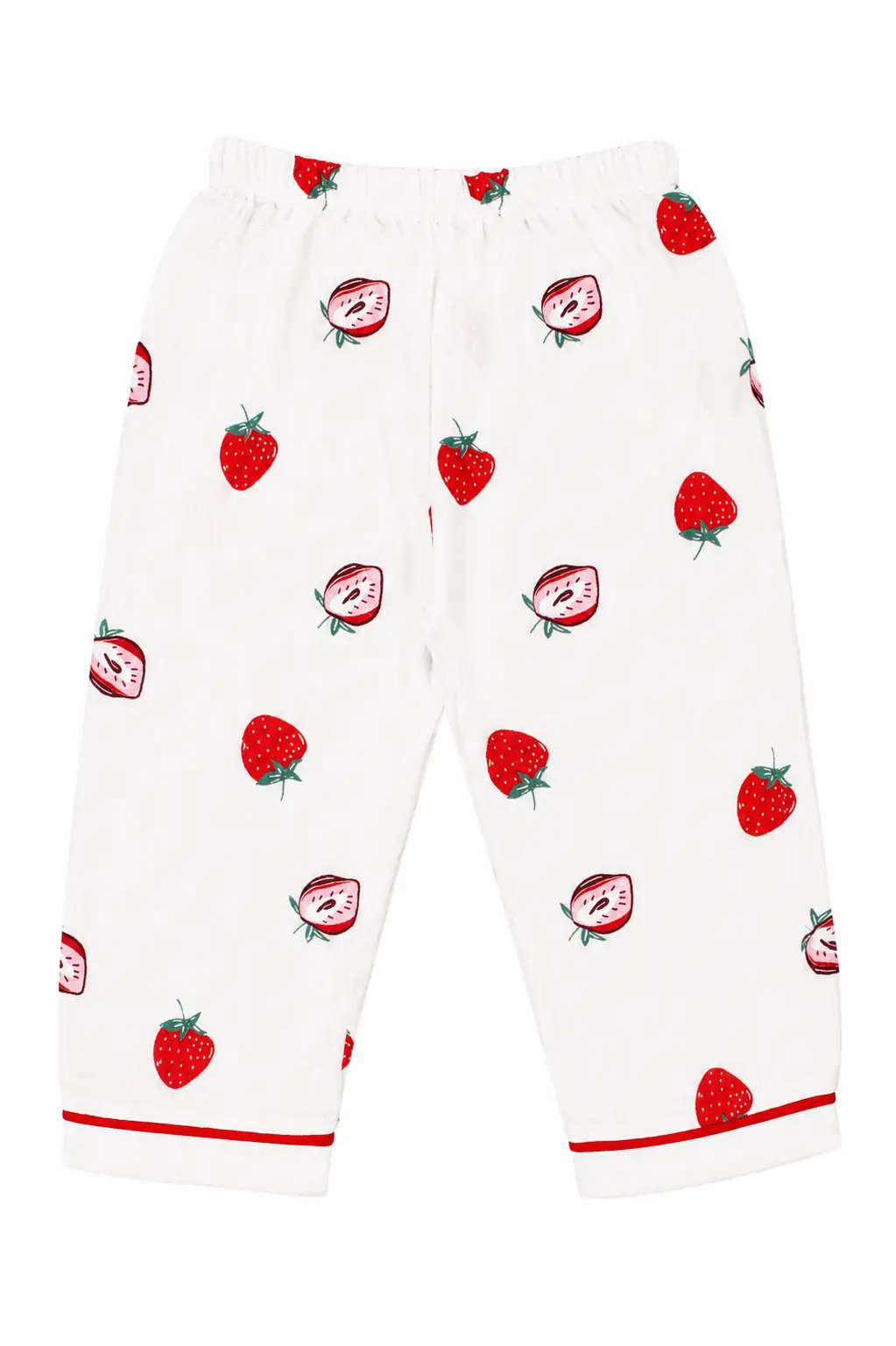 Kız Bebek Beyaz Kırmızı Çilek Baskılı Müslin Pijama Takımı 4