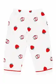 Kız Bebek Beyaz Kırmızı Çilek Baskılı Müslin Pijama Takımı 4