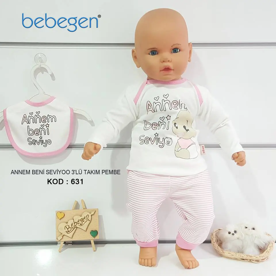 Annem Beni Seviyoo 3'lü Bebek Takımı Pembe 1