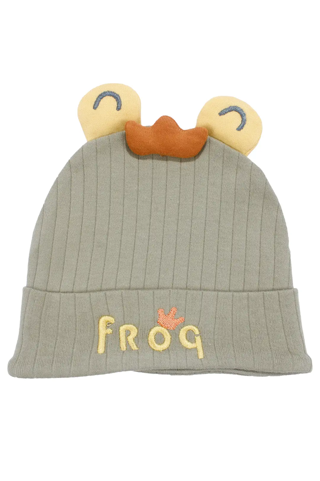 Erkek Bebek Yeşil Sarı Froq Nakışlı Kulaklı Bere 0-12 Ay