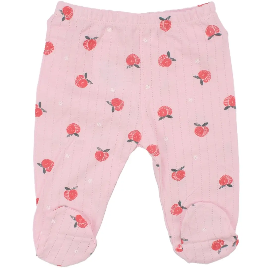 Kız Bebek Pembe Ekru Şeftali Desenli 3'lü Tek Alt Set 4