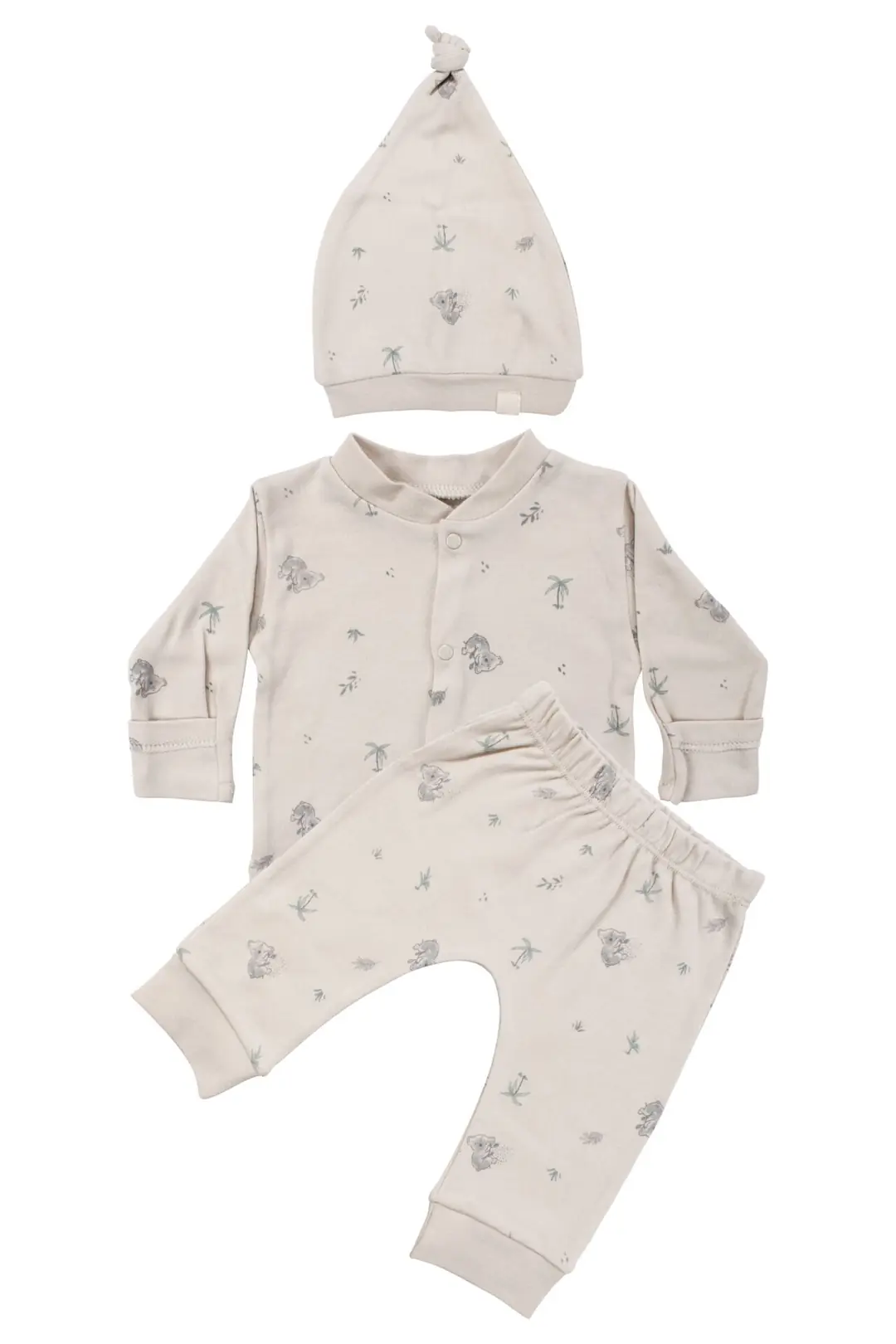 Unisex Bej Koala Desenli Organik Üçlü Pijama Takımı 1