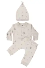 Unisex Bej Koala Desenli Organik Üçlü Pijama Takımı 1