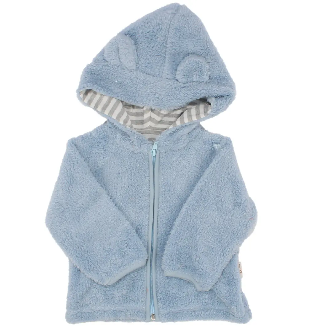 Unisex Mavi Peluş Fermuarlı Kapüşonlu Hırka 1