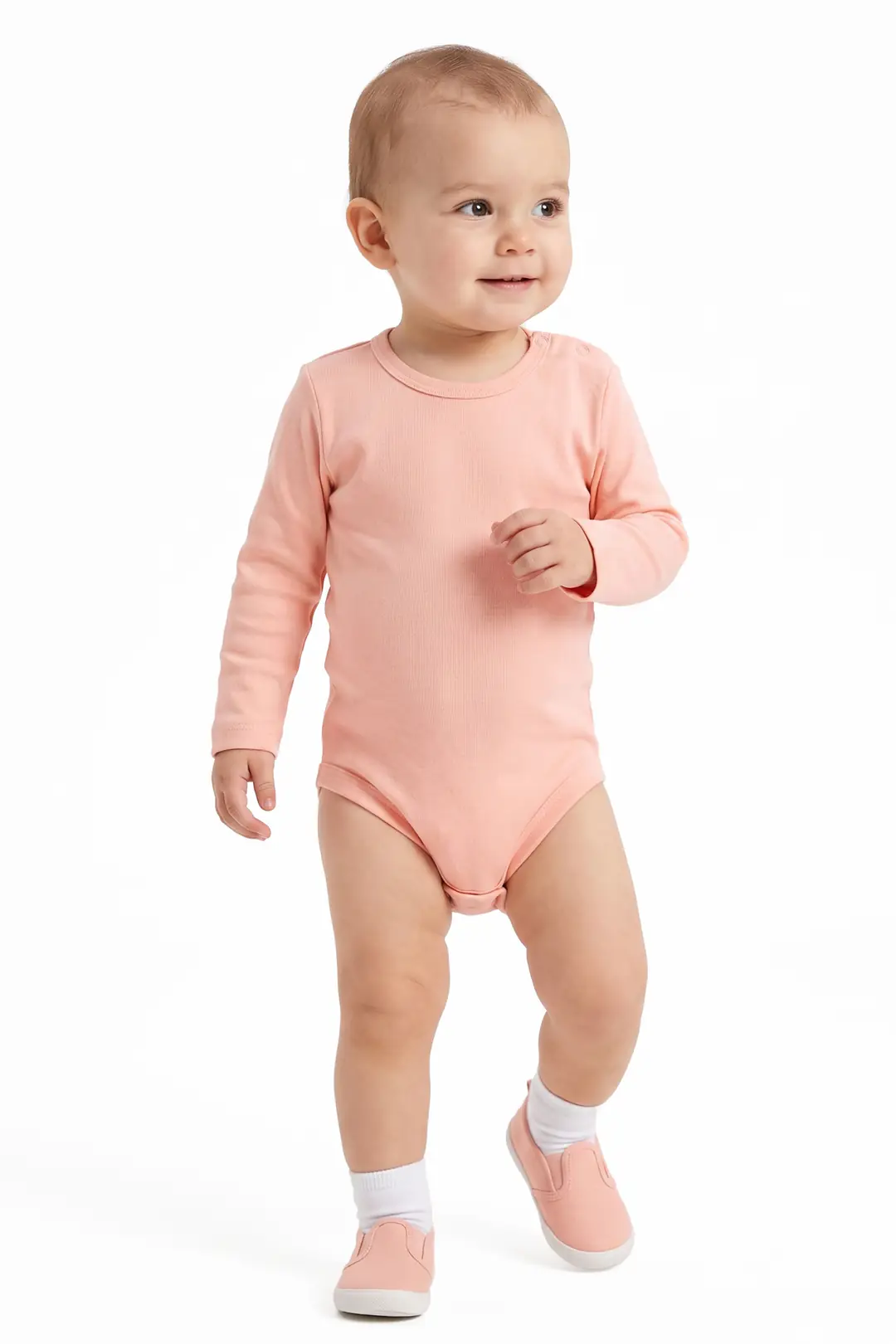 Unisex Yuvarlak Yaka Somon Düz Çıtçıtlı Body Zıbın