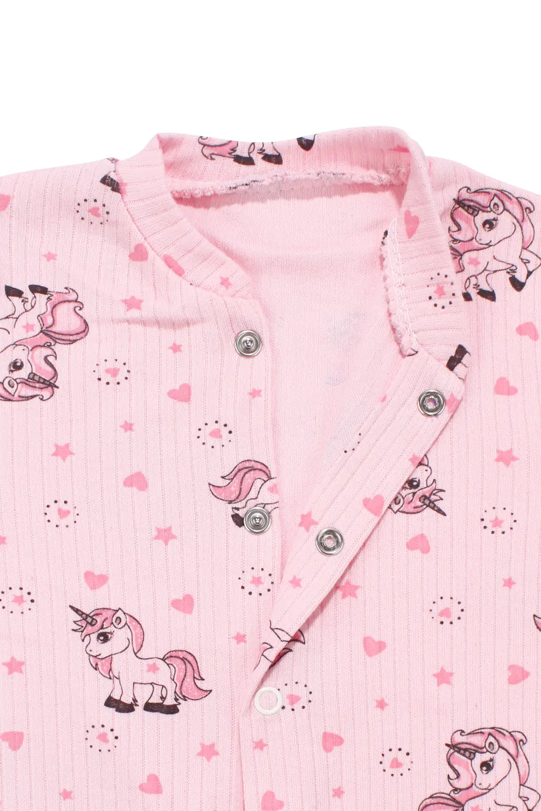 Kız Bebek Pembe Unicorn Desenli Çıtçıtlı Manşetli Tulum 4