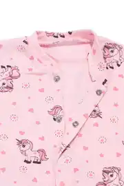 Kız Bebek Pembe Unicorn Desenli Çıtçıtlı Manşetli Tulum 4