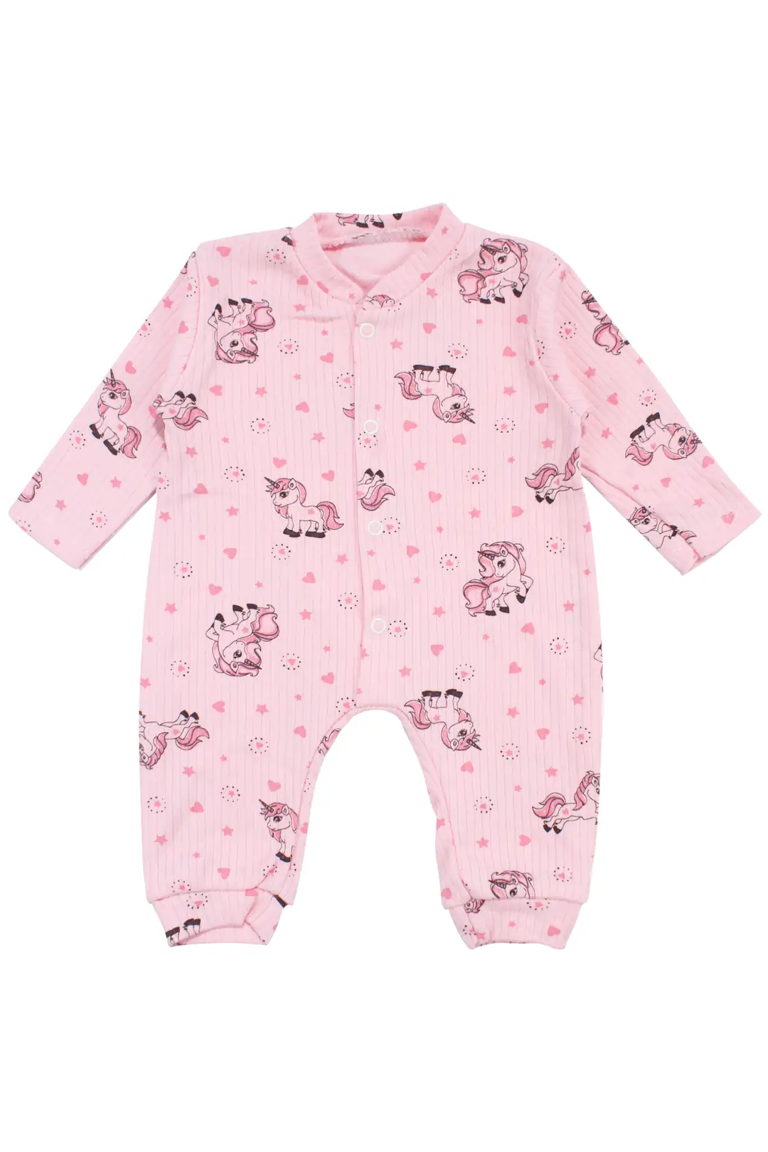 Kız Bebek Pembe Unicorn Desenli Çıtçıtlı Manşetli Tulum 2