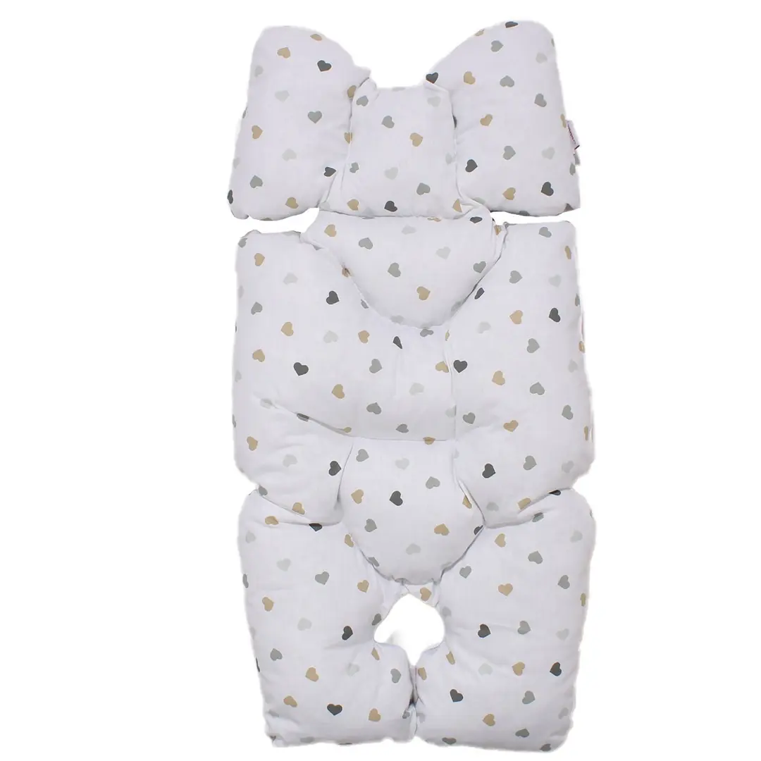 Unisex Gri Beyaz Kalp Desenli Çift Taraflı Puset Ve Bebek Arabası Minderi 1