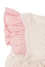 Kız Bebek Ekru Pembe Kolları Fırfırlı Fisto Fiyonklu Desenli Şortlu Müslin 2'li Takım 4