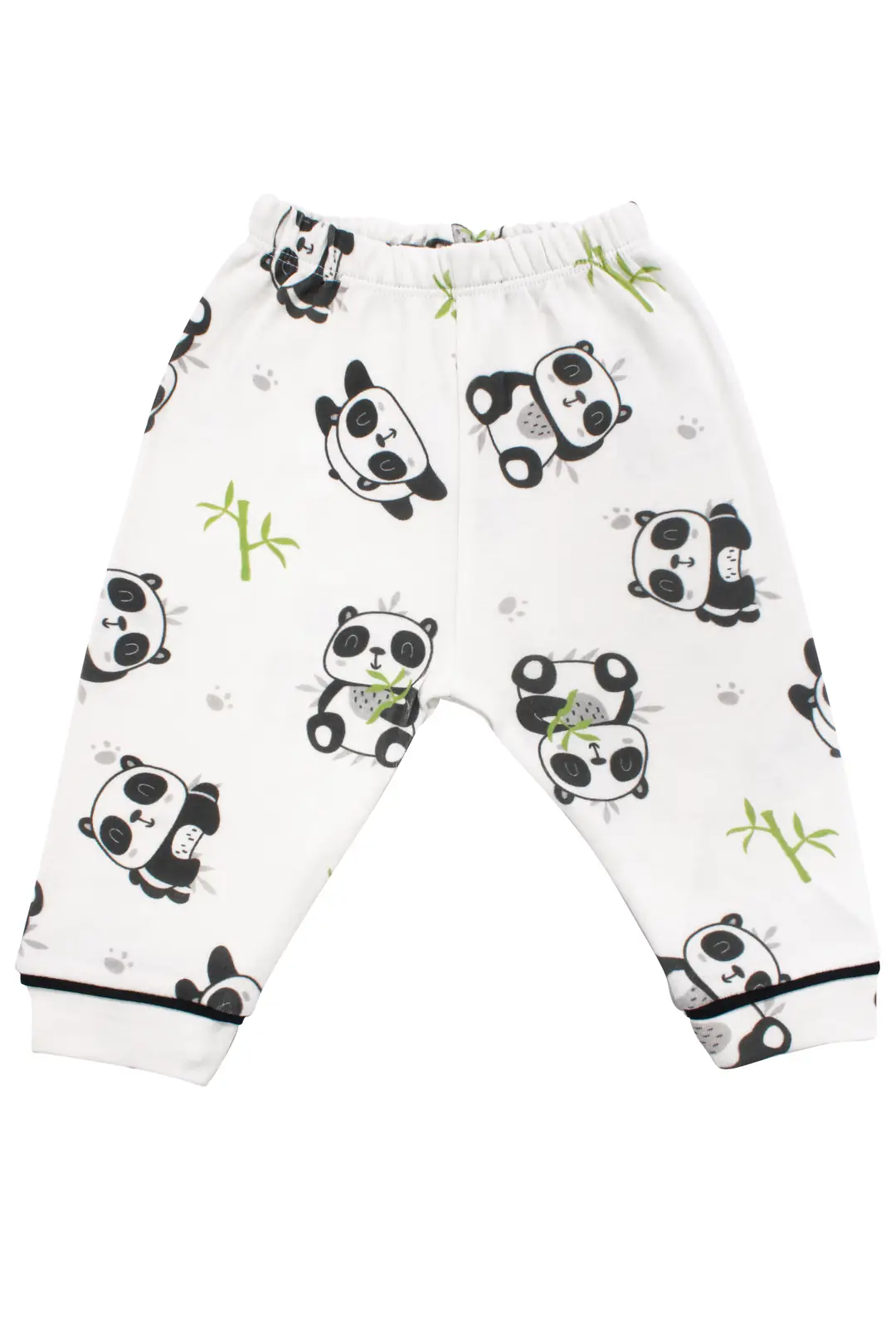 Unisex Ekru Siyah Panda Desenli Kruvaze Yaka Pijama Takımı 5