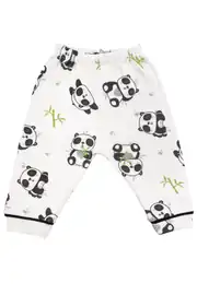 Unisex Ekru Siyah Panda Desenli Kruvaze Yaka Pijama Takımı 5