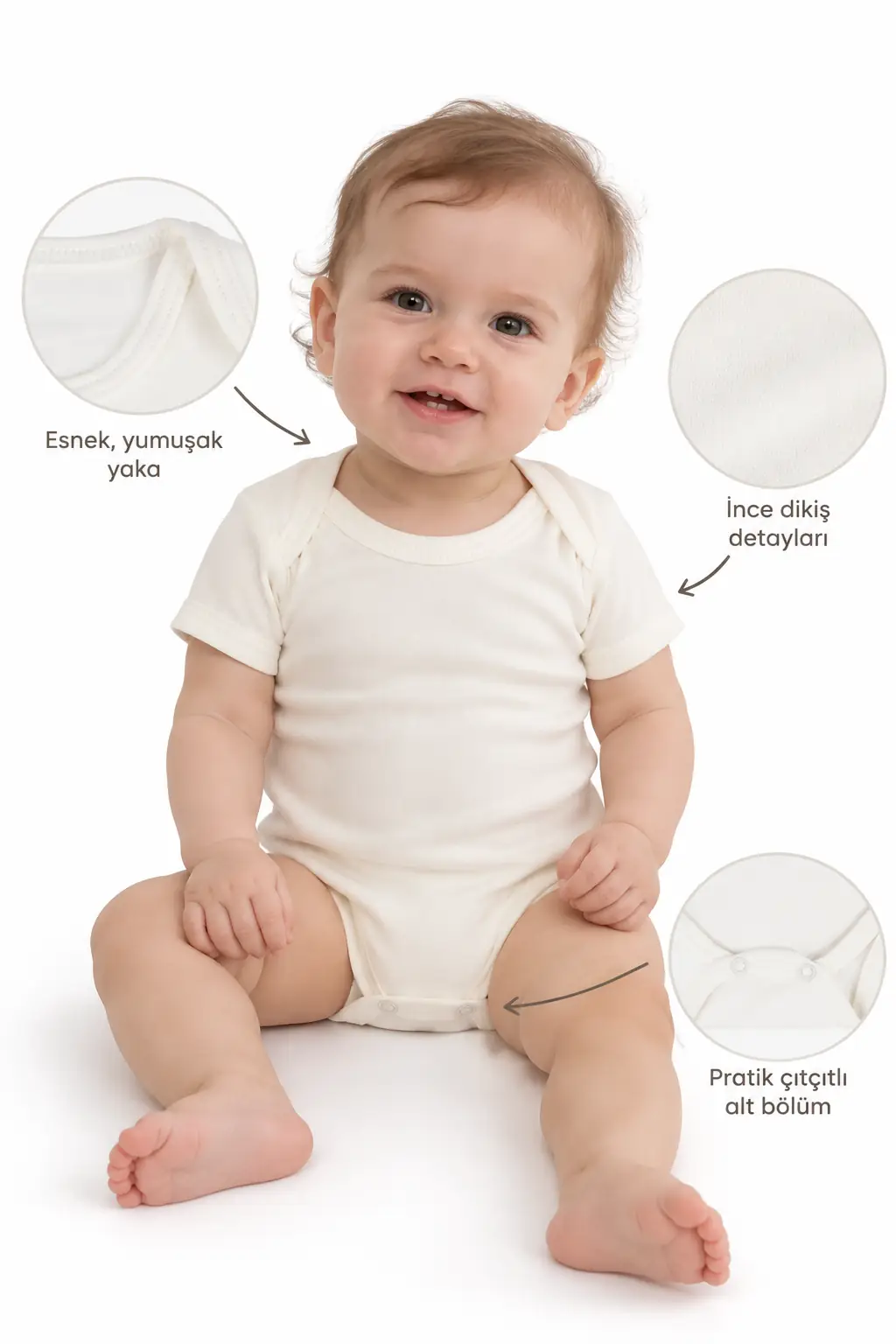 Unisex Ekru Kısa Kollu Zıbın