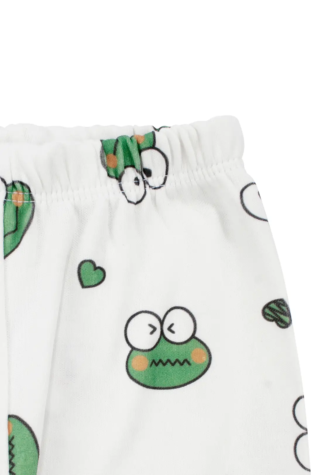 Unisex Ekru Yeşil Kurbağa Desenli Kruvaze Yaka Pijama Takımı 7