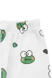 Unisex Ekru Yeşil Kurbağa Desenli Kruvaze Yaka Pijama Takımı 7