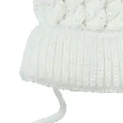 Unisex Ekru Saç Örgülü Ponponlu İpli Triko Bere 0-6 Ay 3
