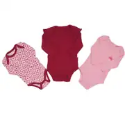 Kız Bebek Fuşya Pembe Omuzları Fırfırlı Kalp Desenli 3'lü Zıbın Set 1
