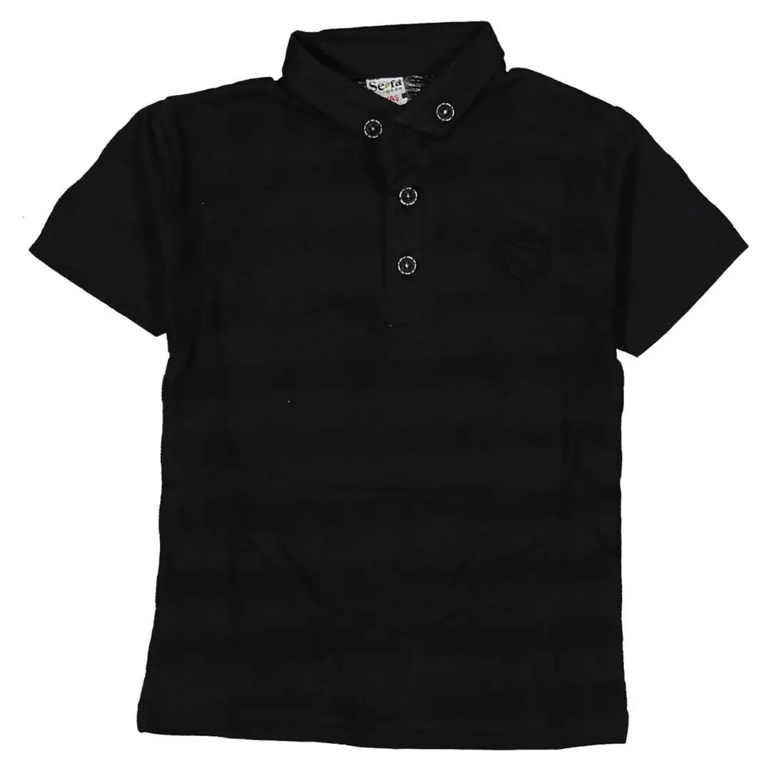 Erkek Çocuk Siyah Jakar Kumaş Arma Nakışlı Polo Yaka Tişört 1