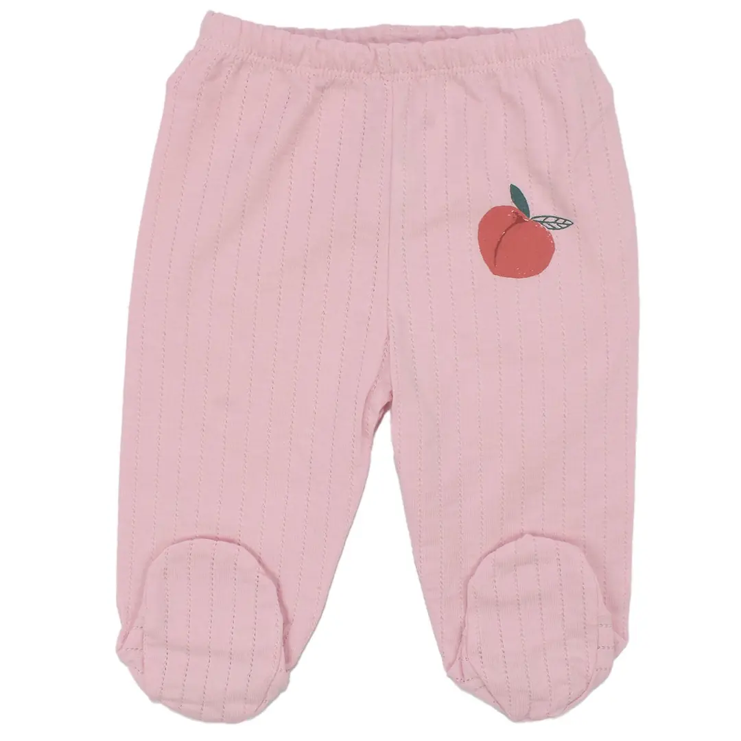 Kız Bebek Pembe Ekru Şeftali Desenli 3'lü Tek Alt Set 3