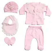 Kız Bebek Pembe Melek Kanatlı Dantelli 5 Parça Hastane Çıkış Seti 1