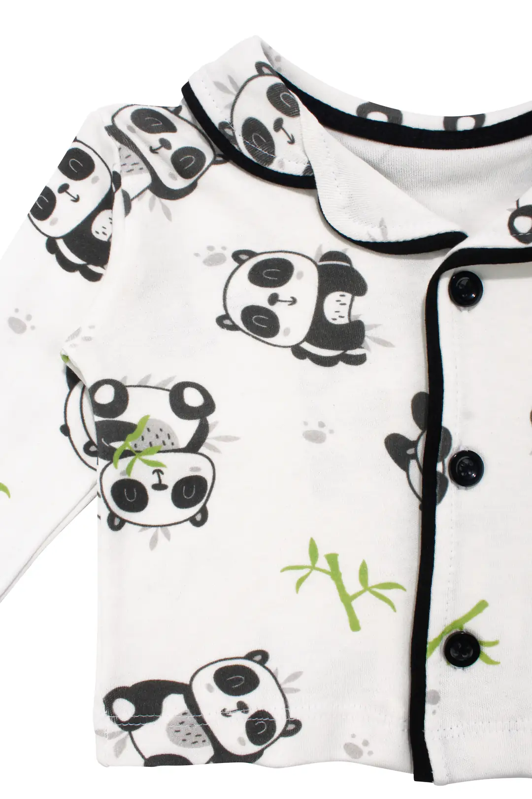 Unisex Ekru Siyah Panda Desenli Kruvaze Yaka Pijama Takımı 4