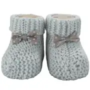 Unisex Gri Puanlı Fiyonklu Triko Patik 0-6 Ay 2