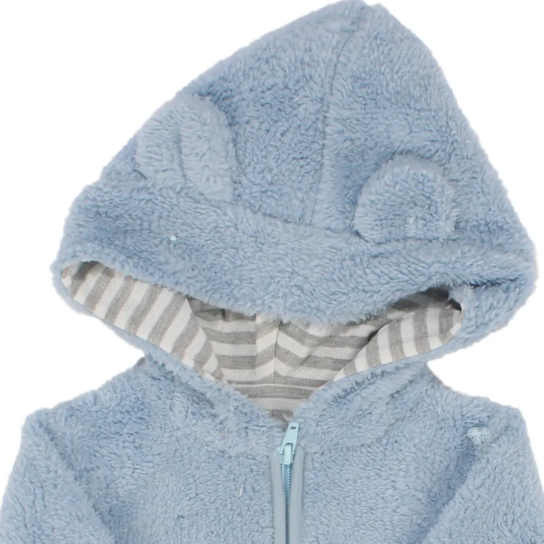 Unisex Mavi Peluş Fermuarlı Kapüşonlu Hırka 2