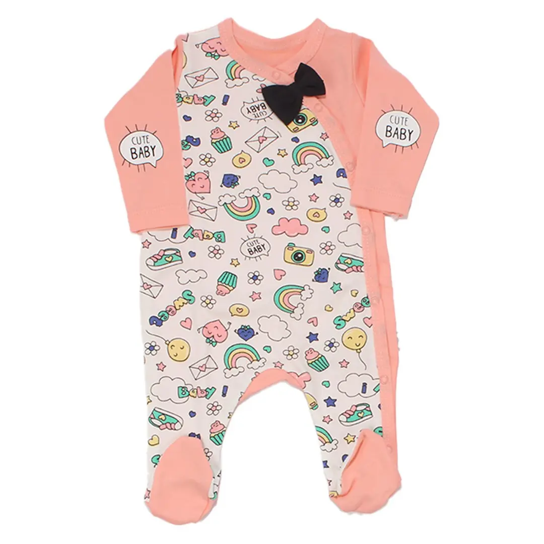 Kız Bebek Somon Beyaz Cute Baby Yazılı Panda Baskılı 10 Parça Hastane Çıkış Seti 2