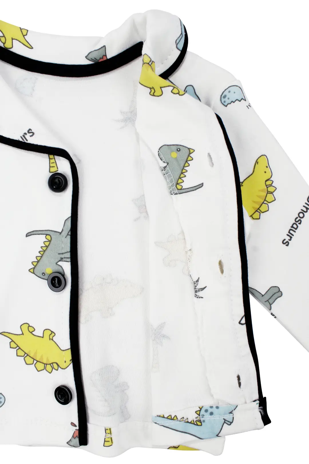 Unisex Ekru Renkli Dinazor Desenli Kruvaze Yaka Pijama Takımı 5