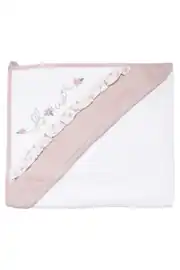 Kız Bebek Beyaz Pembe Çiçek Nakışlı Havlu Bornoz Set 5