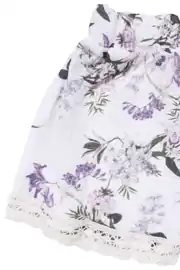 Kız Bebek Ekru Mor Biyeli Çiçek Desenli Fistolu Müslin Şortlu 2'li Takım 5