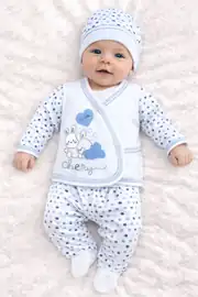 Chery Kalpli Açık Mavi 5 Parça Erkek Bebek Hastane Çıkış Seti 1